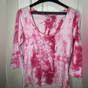 Boston Proper Pink Tie-Dye Long Sleeve Top Medium